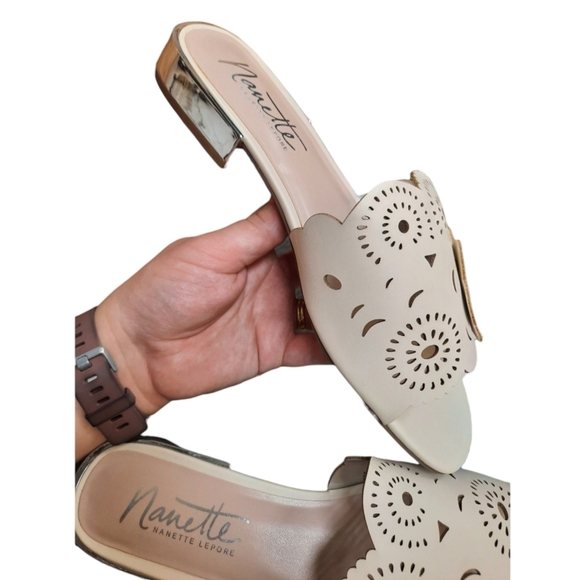 Nanette Lepore Shoes - Nanette Lepore Poetry Slip On Dress Shoes Mules Embellished Perforated 8.5 NEW